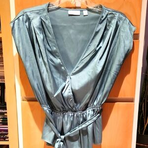 Satin Wrap Top in Teal